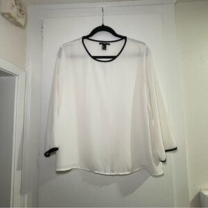 Women's White Blouse with Black Trim Size L